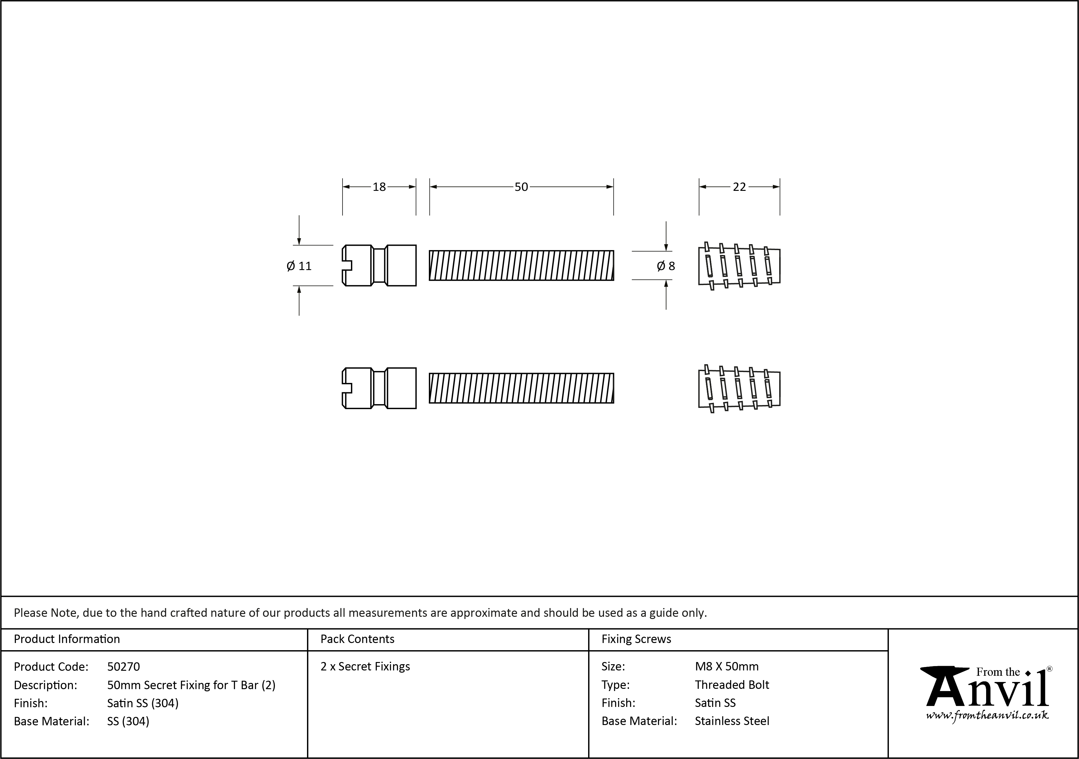 Secret Fixings for T Bar - 50mm- Pair