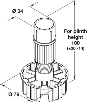 Adjustable Plinth Foot, Foot and Shaft Sections, Plastic