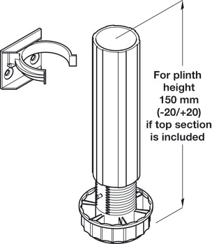 Adjustable Plinth Foot - Leg Set Only - Plinth Height 150 mm, Plastic