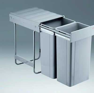 WESCO Bin for Hinged Door to suit 400mm Cabinet - 2 x 32L Bins - Grey