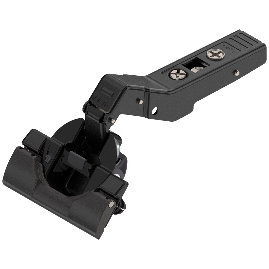 Blum Clip Top Hinge inc Blumotion +45° - Angled - Inserta Boss - Half Overlay - Onyx Black