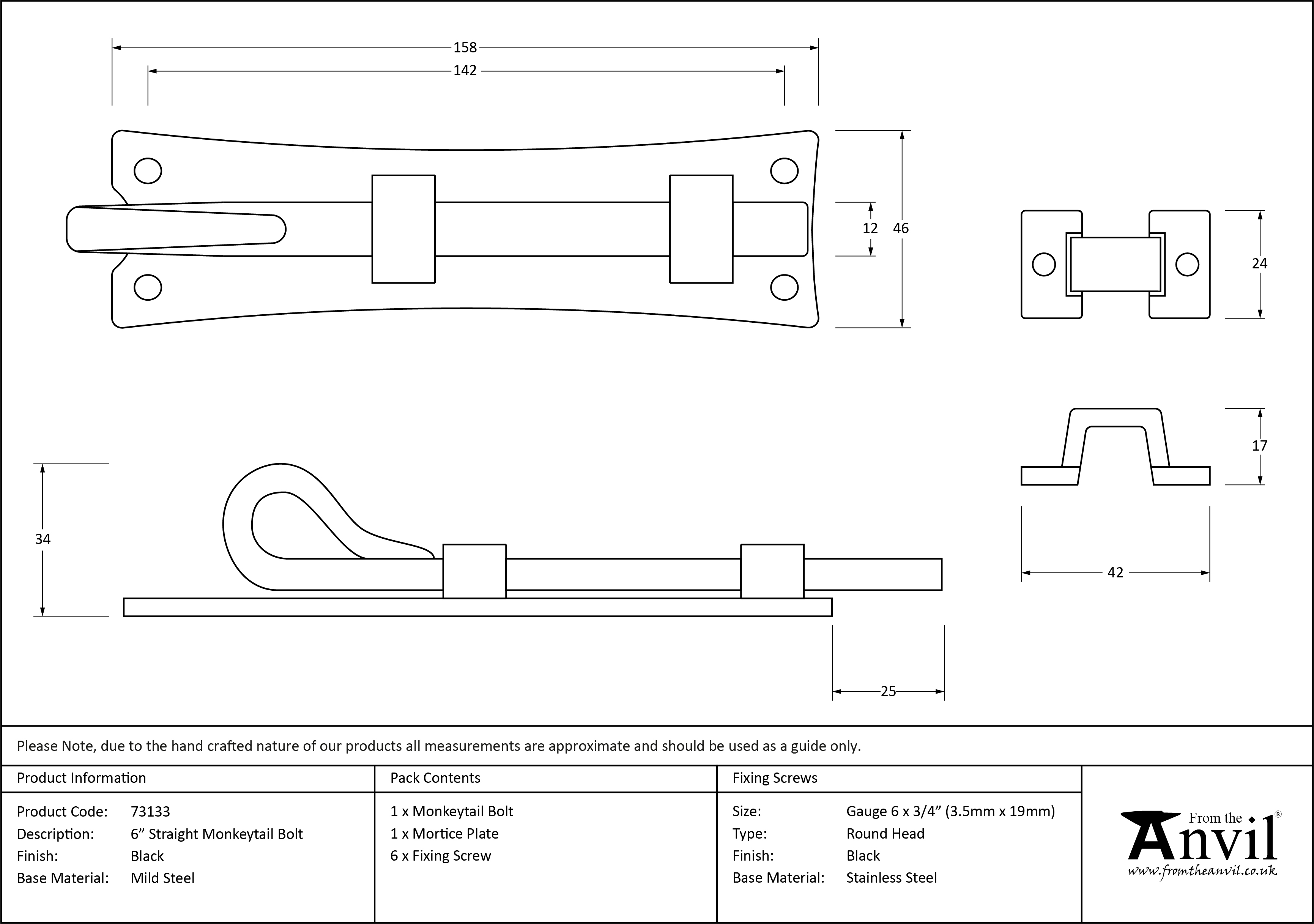 Straight Monkeytail Bolt - 6"