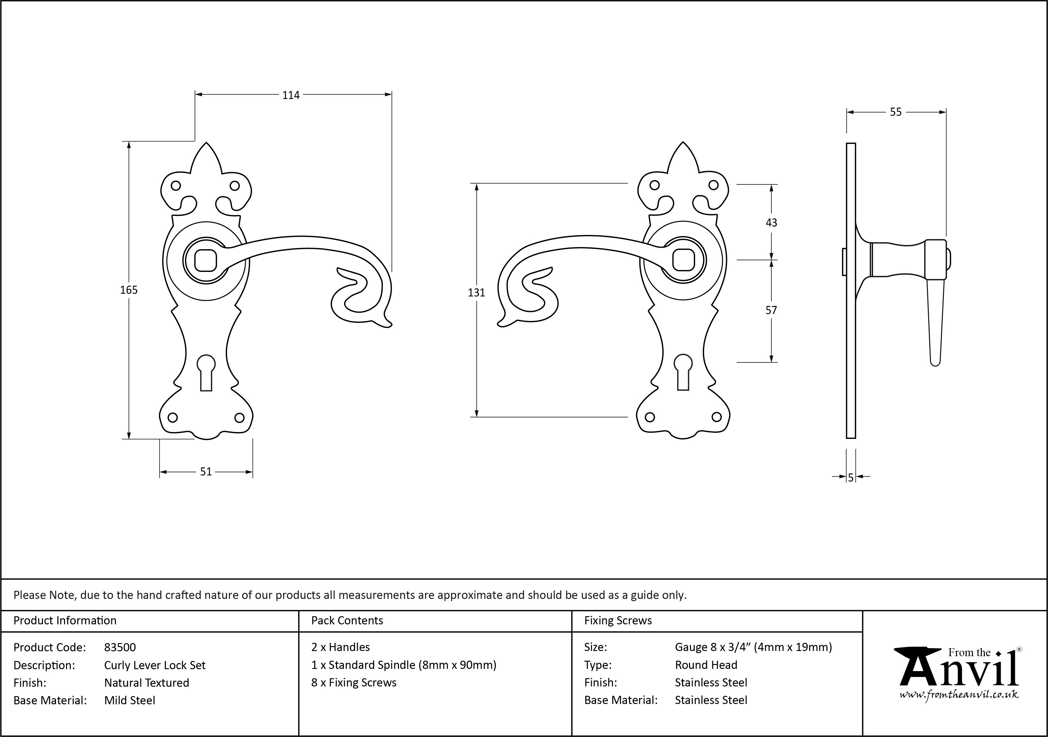 Natural Textured Curly Lever Lock Set