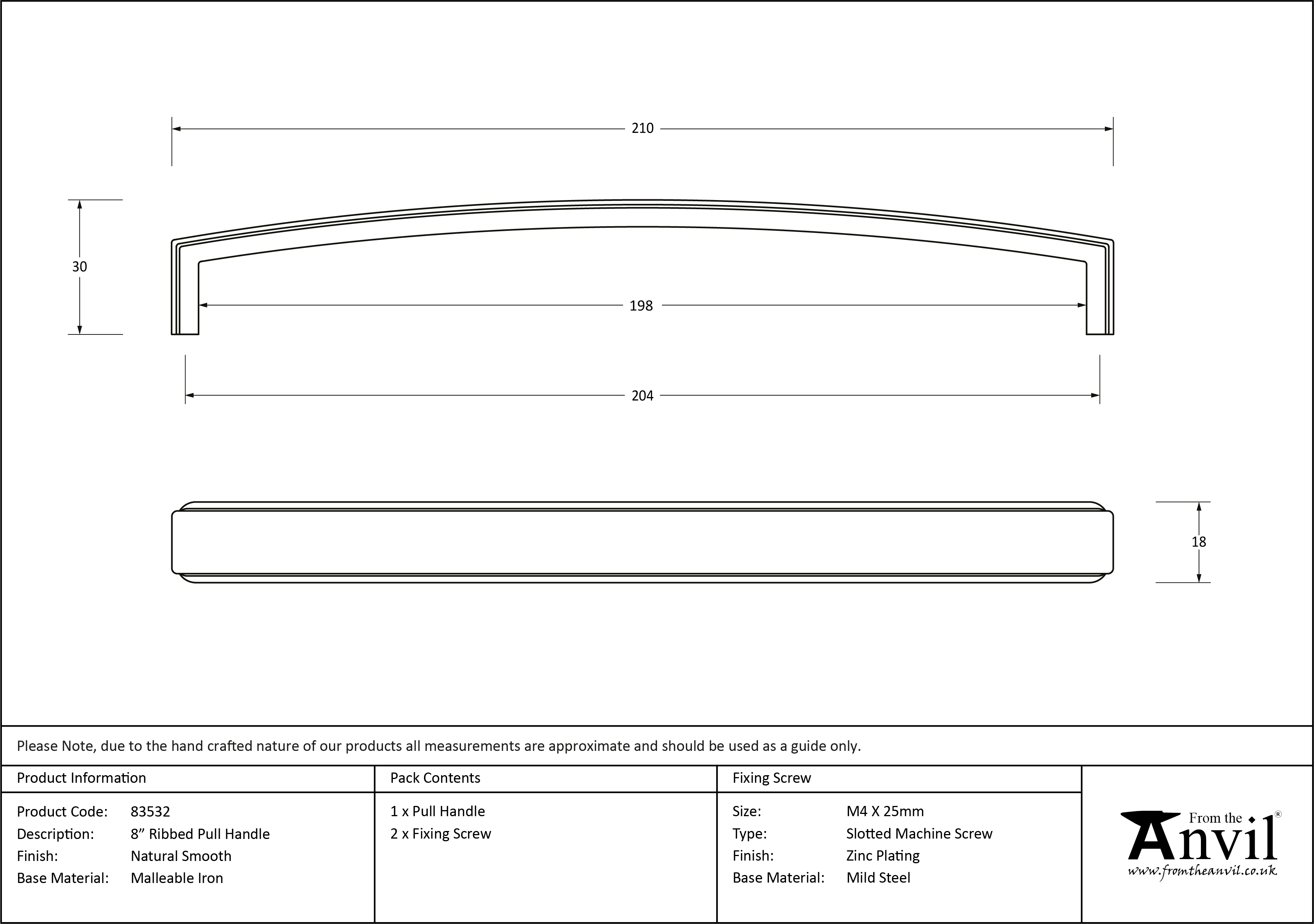 Ribbed Pull Handle - 9"