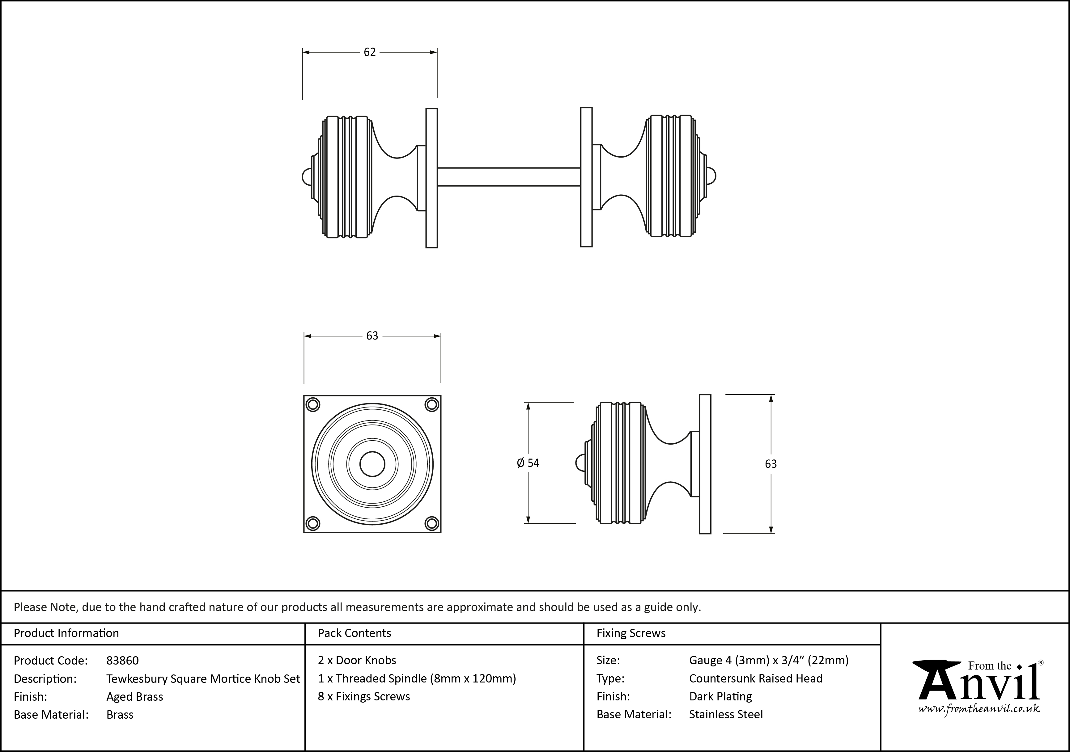 Tewkesbury Square Mortice Knob Set