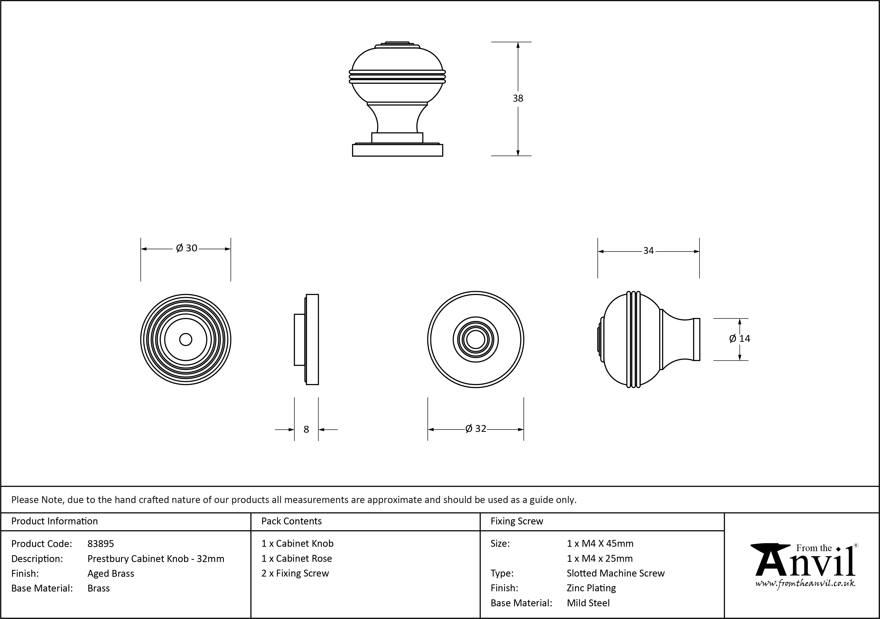 Prestbury Cabinet Knob - 32mm