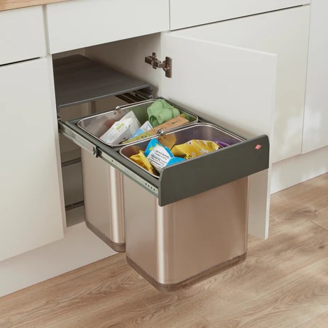 WESCO Bins for Hinged Door to suit 400mm Cabinet - 2 x 16L - Stainless Steel