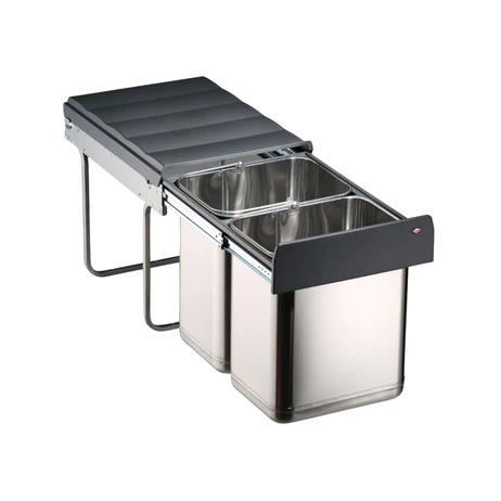 WESCO Bins for Hinged Door to suit 400mm Cabinet - 2 x 16L - Stainless Steel