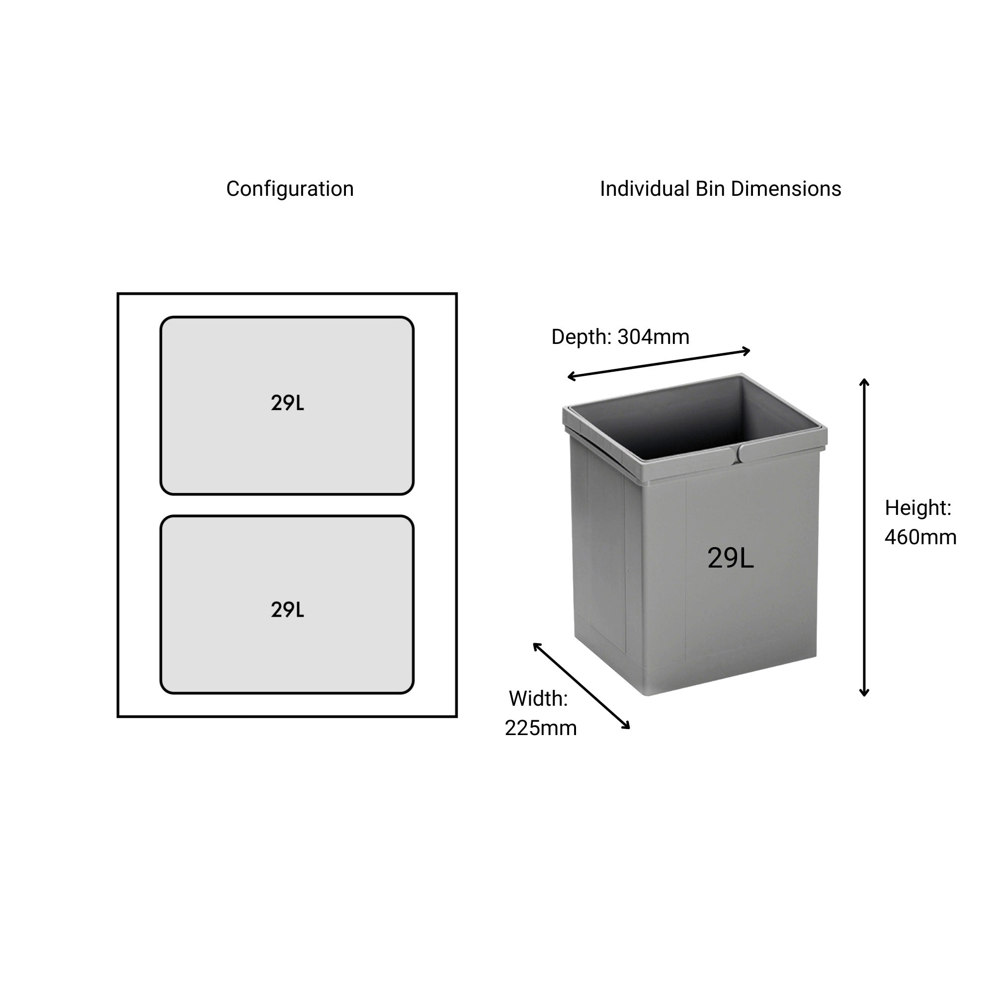Pullboy Z Waste Bin - to suit Blum Tandembox - 450mm - 58L (2 X 29L)