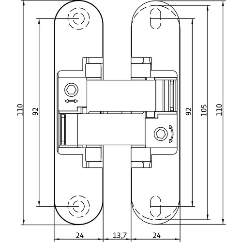 ANSELMI 3D Concealed Hinge/Reduced Hinge Frame - 110 x 24mm - 60Kg