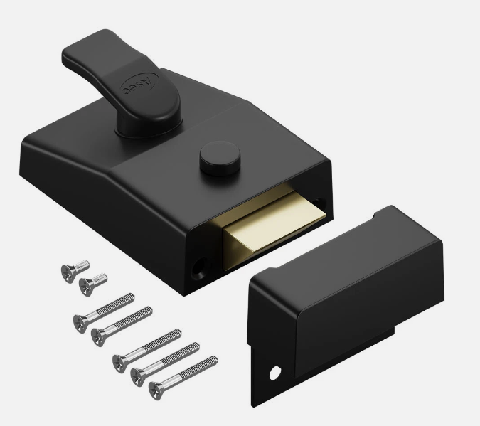 P-ASEC Non-Deadlocking Nightlatch with SC Cylinder 60mm Case - Black