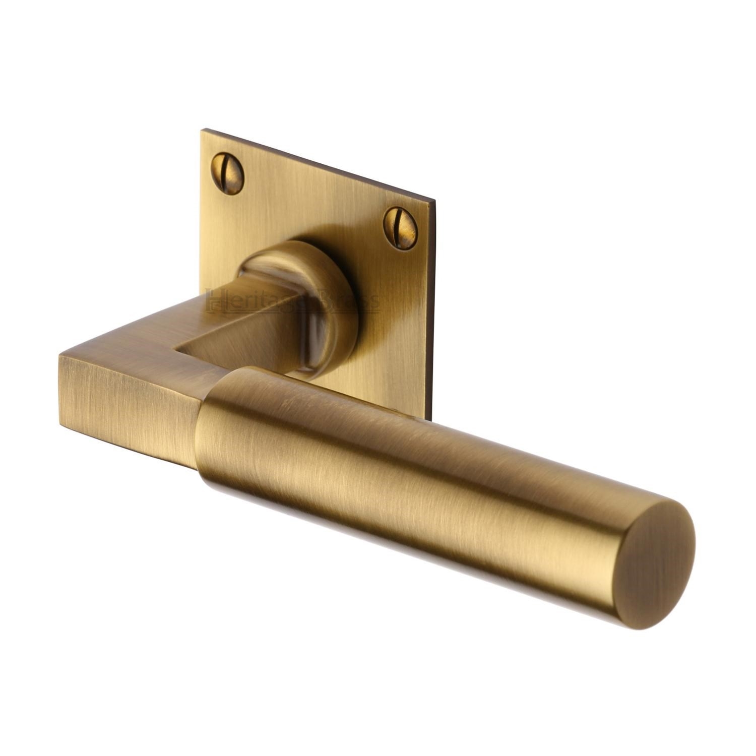 Heritage Brass Door Handle Lever Latch on Square Rose Bauhaus Design