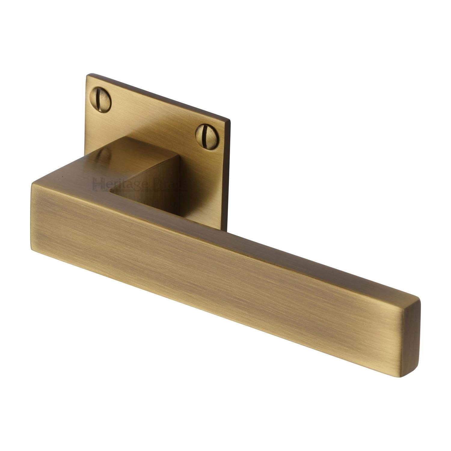 Heritage Brass Door Handle Lever Latch on Square Rose Delta BH Design