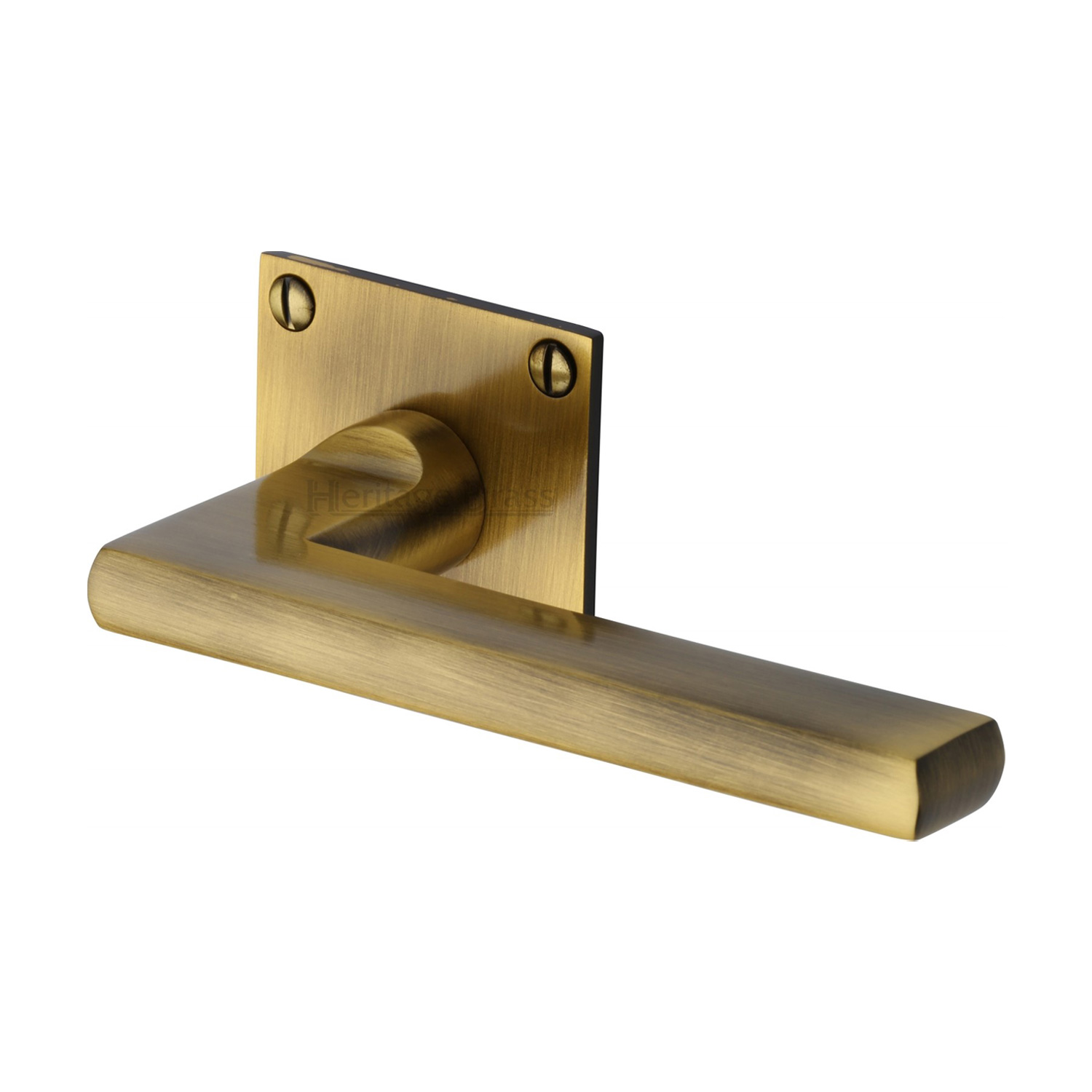 Heritage Brass Door Handle Lever Latch on Square Rose Trident Design