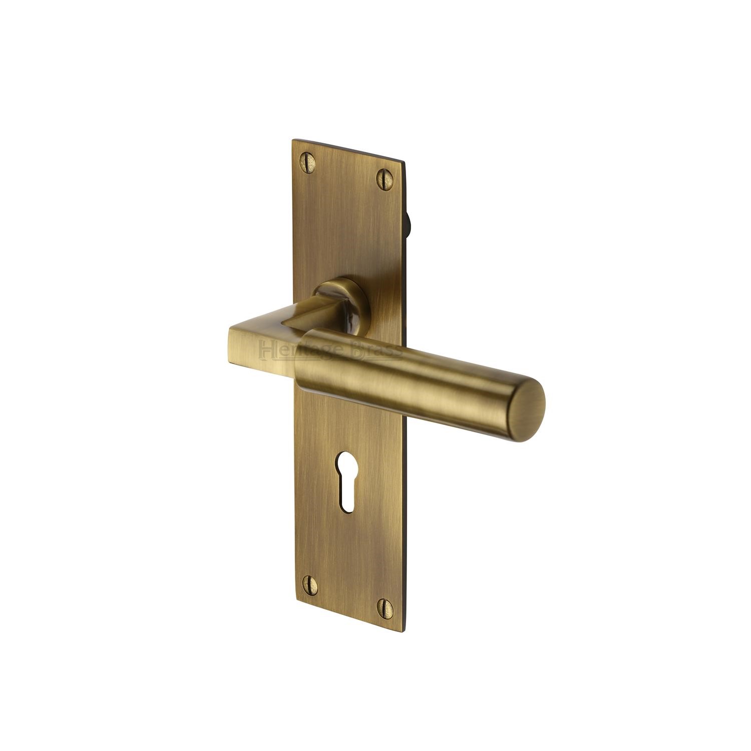 Heritage Brass Door Handle Lever Lock Bauhaus Design