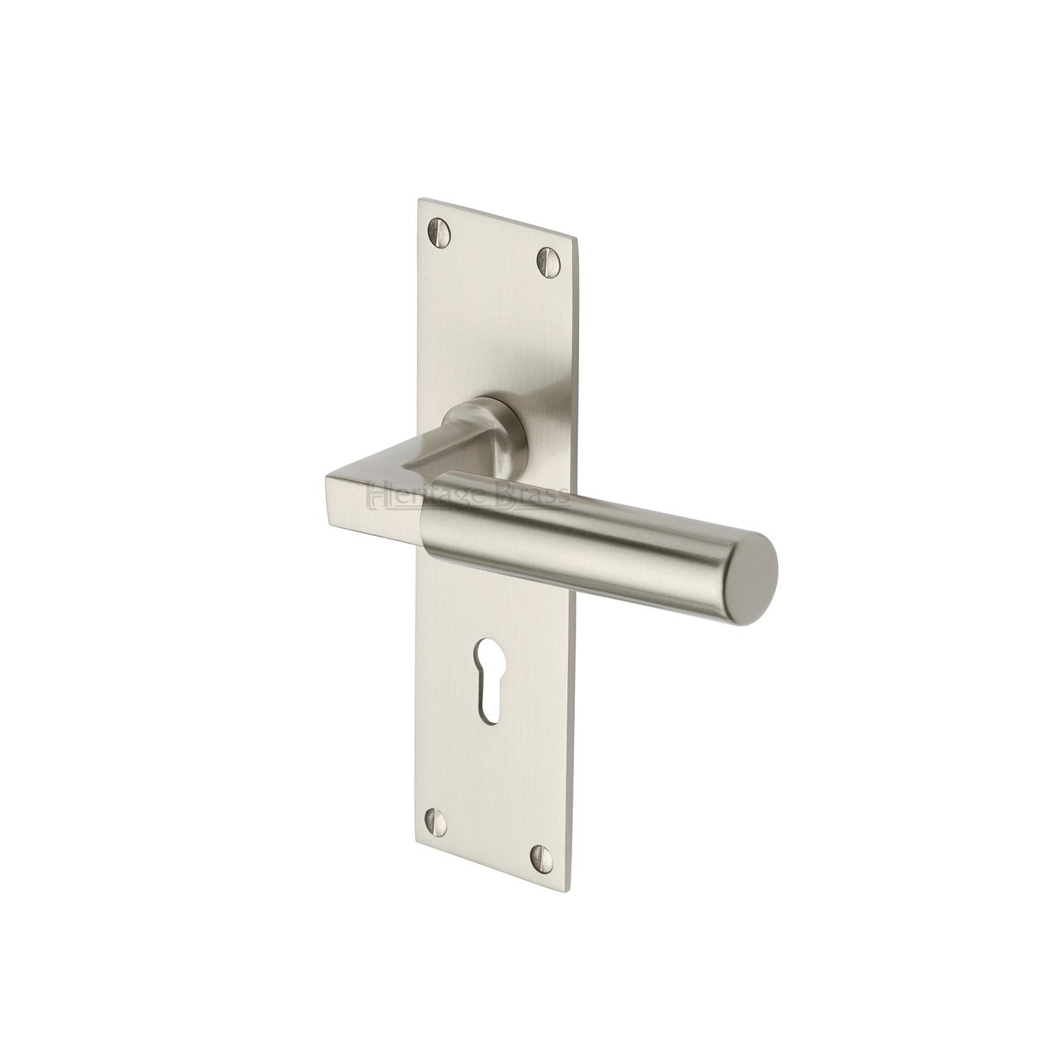 Heritage Brass Door Handle Lever Lock Bauhaus Design