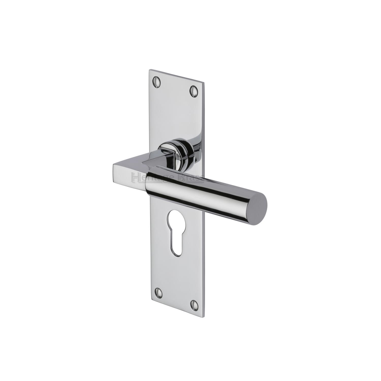 Heritage Brass Door Handle for Euro Profile Plate Bauhaus Design