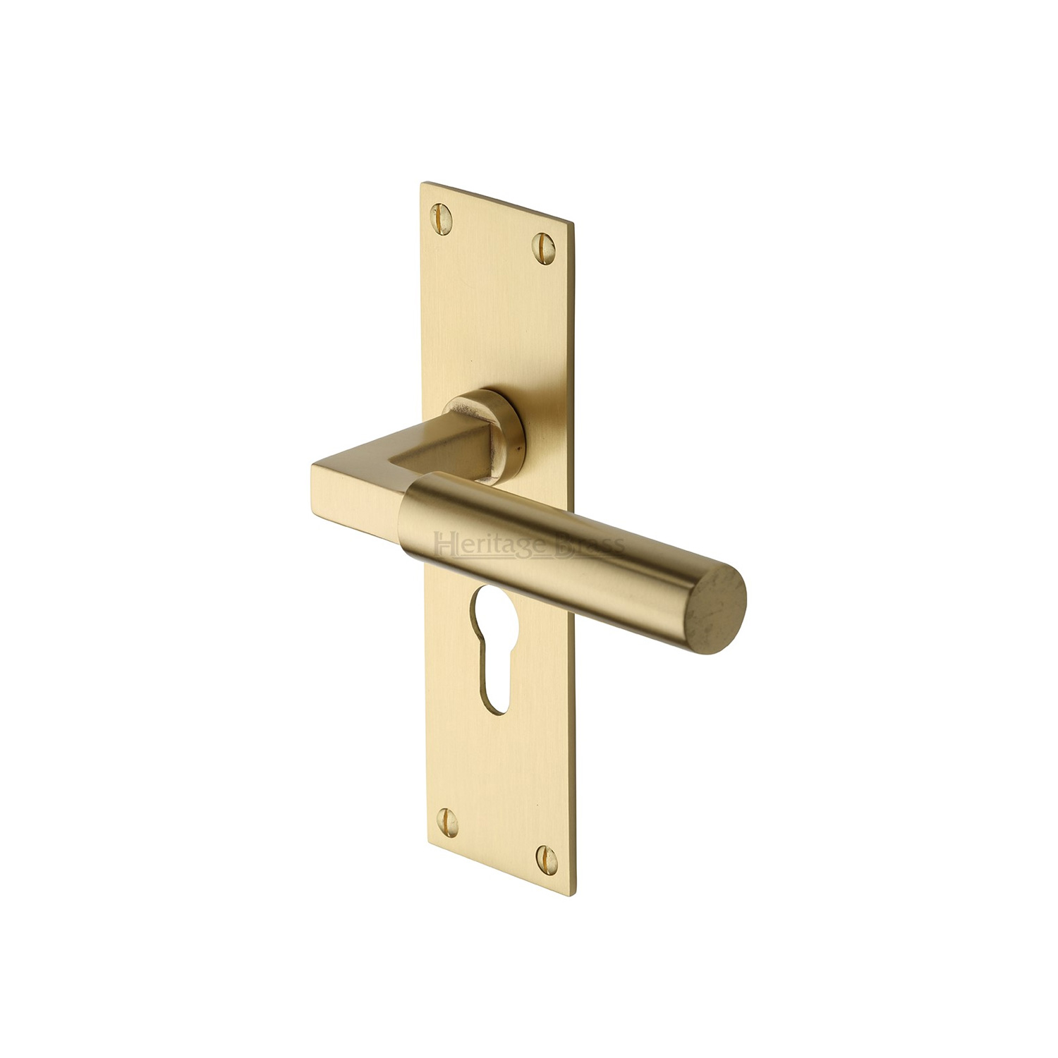 Heritage Brass Door Handle for Euro Profile Plate Bauhaus Design