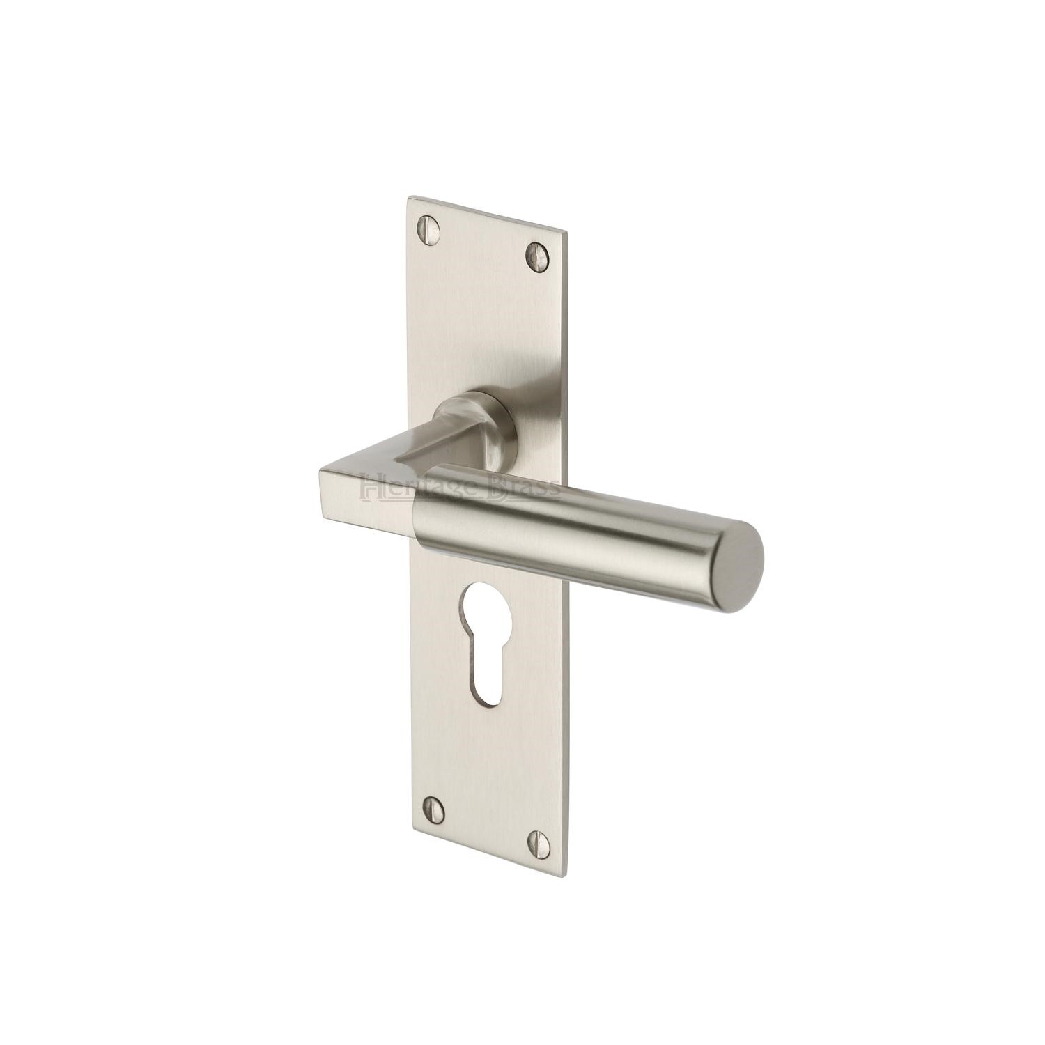 Heritage Brass Door Handle for Euro Profile Plate Bauhaus Design