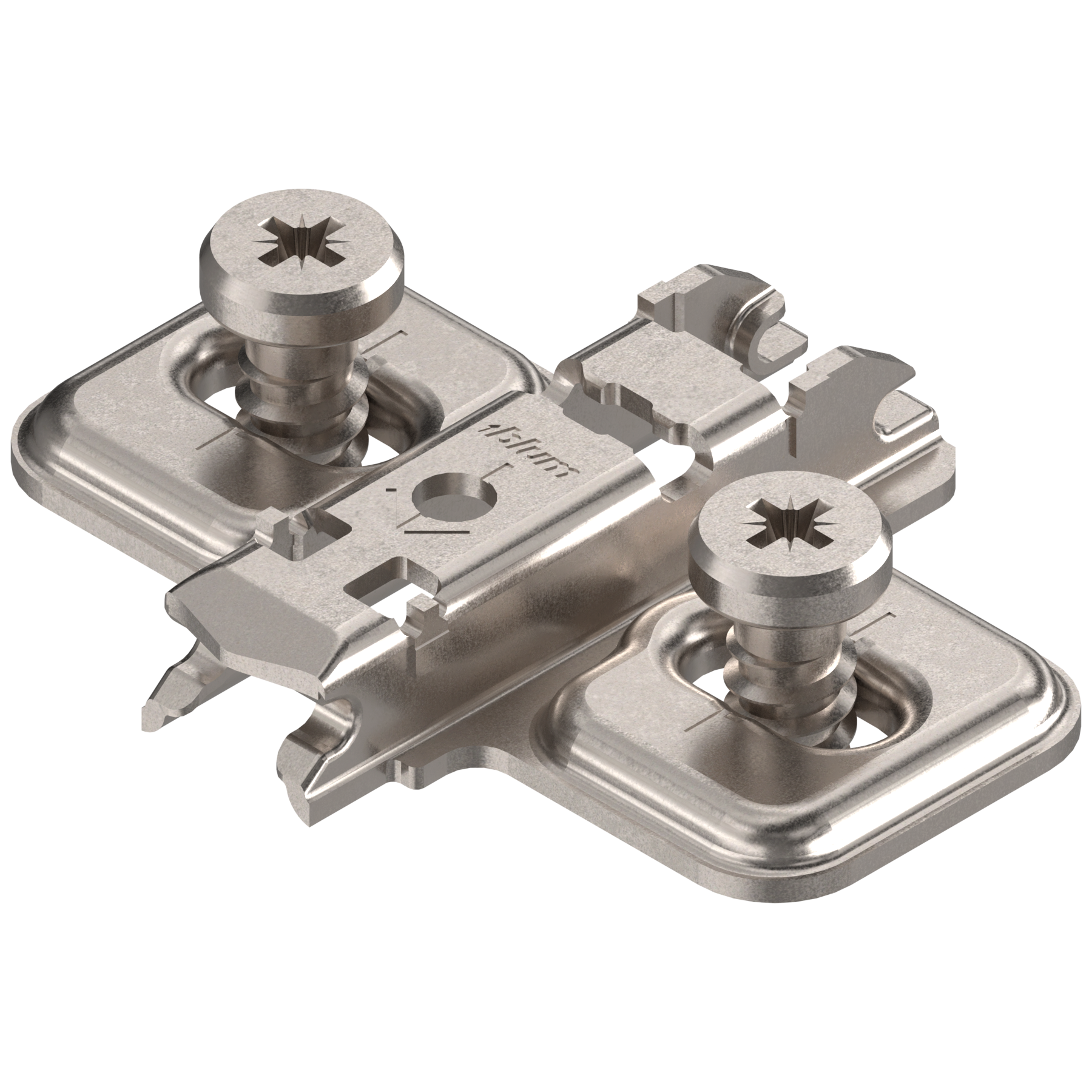 Blum Clip Top Mounting Plate - Cruciform Cam - Adjustable - Pre-mounted Screws - Elongated Hole - Nickel Plate
