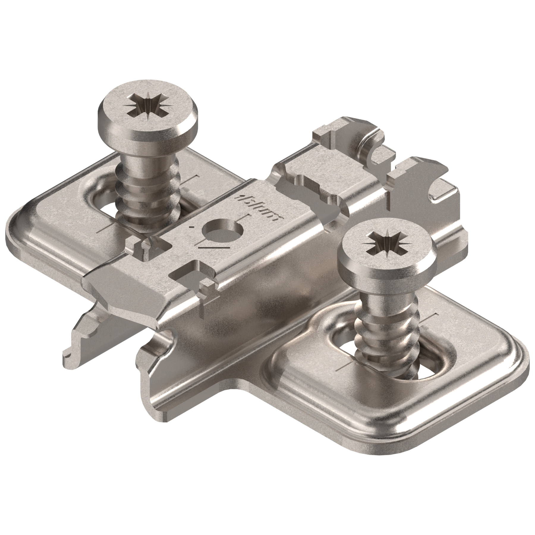 Blum Clip Top Mounting Plate - Cruciform Cam - Adjustable - Pre-mounted Screws - Elongated Hole - Nickel Plate