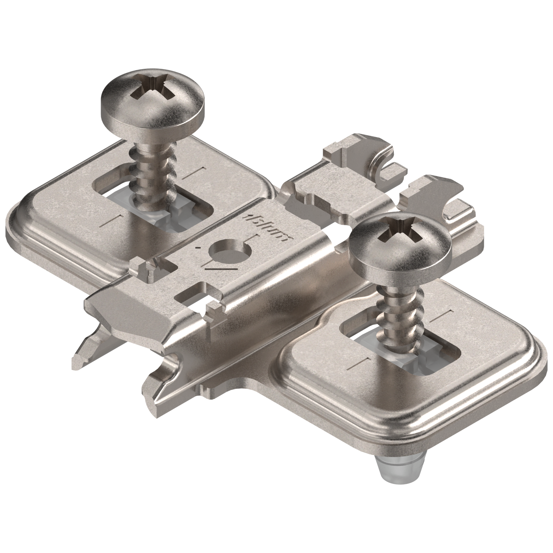 Blum Clip Top Mounting Plate - Cruciform Cam - Adjustable - Pre-mounted Screws - Split Expando Dowels - 0mm