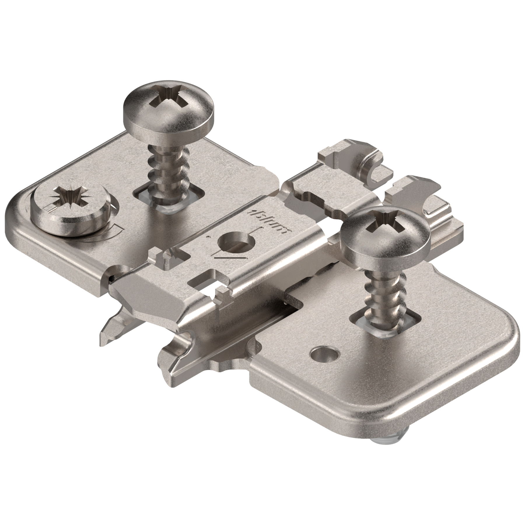Clip Top Cruciform Cam Mounting Plate inc Screws with Split Expando Dowels - 0mm - Nickel Plate