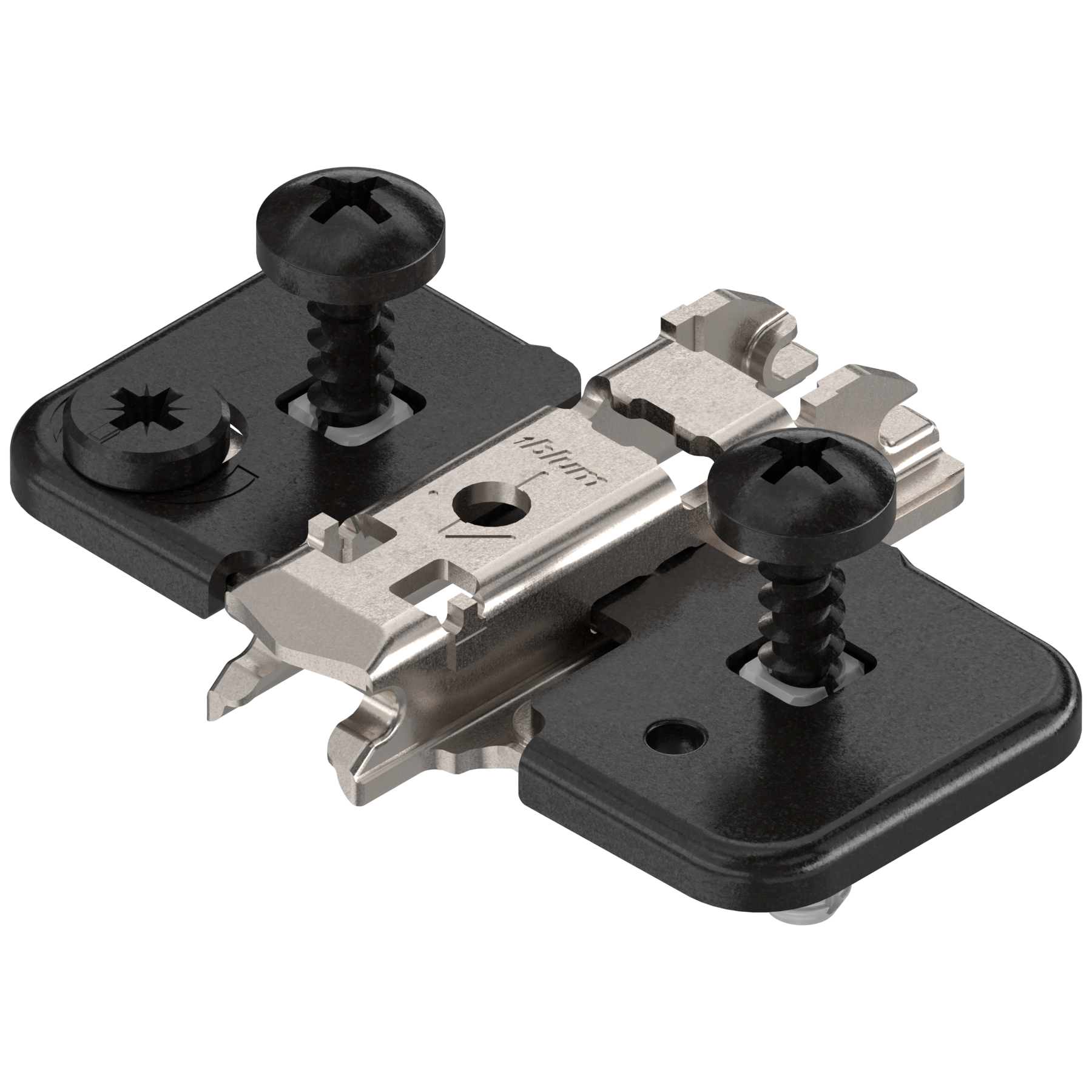 Blum Clip Top Mounting Plate - Cruciform Cam  inc Screws with Split Expando Dowels - Onyx Black