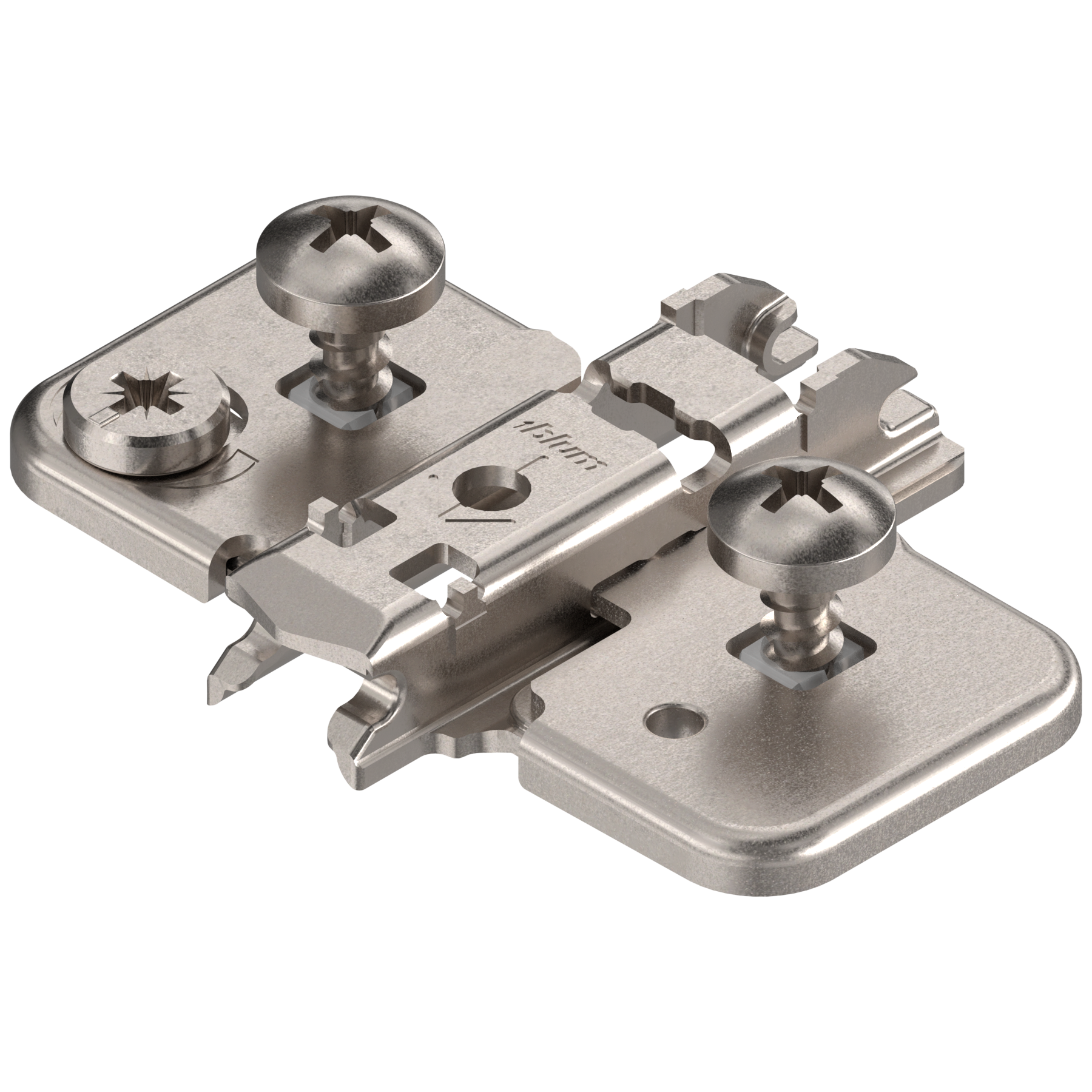 Blum Clip Top Mounting Plate - Cruciform Cam with Split Expando Dowels - Nickel