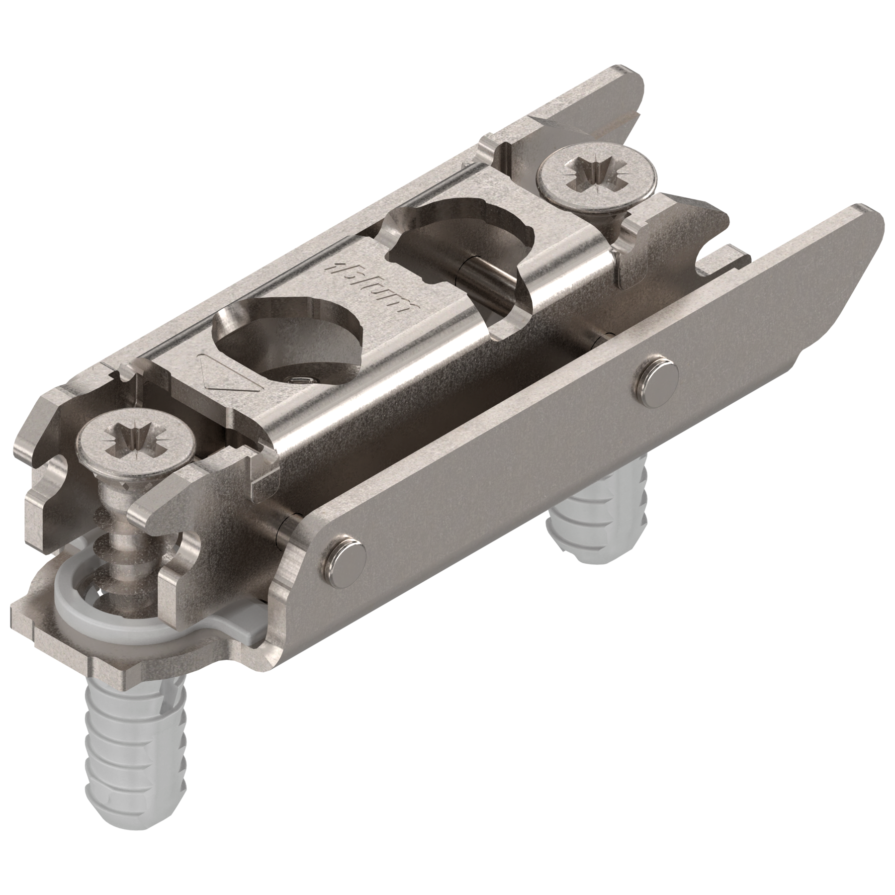 Blum Clip Top Mounting Plate - Cam Adjustable Inline Straight  Expando Split Dowels - Nickel