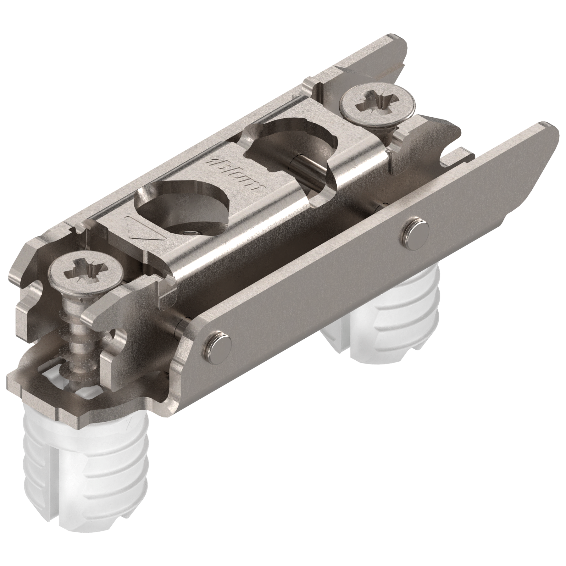 Blum Clip Top Mounting Plate - Cam Adjustable Inline Straight  Expando Split Dowels - Nickel