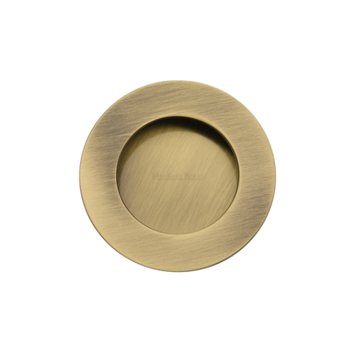 Brass Round Flush Pull - 63mm Diametre - Antique Brass