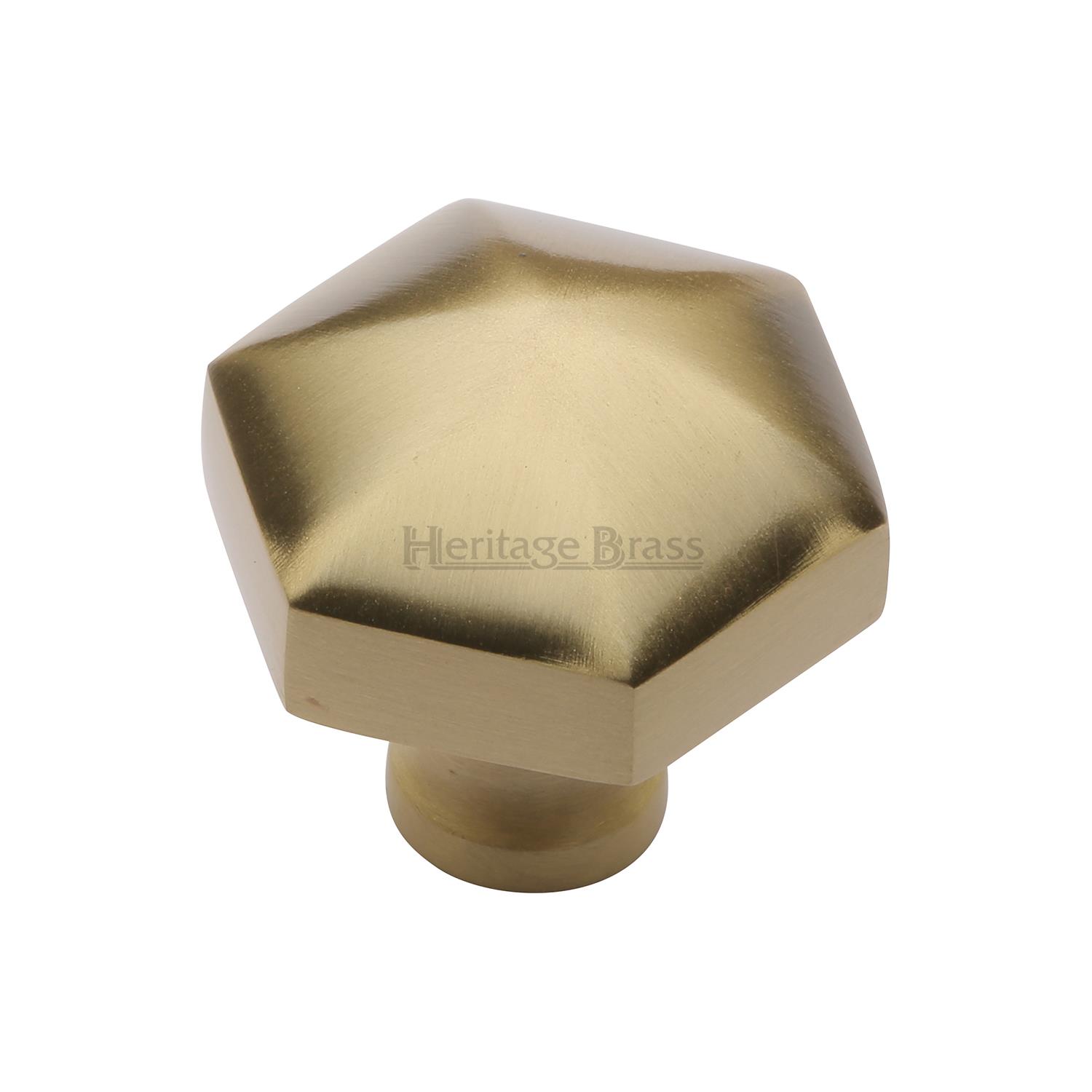 Heritage Brass Cabinet Knob Classic Hexagon Design 32mm