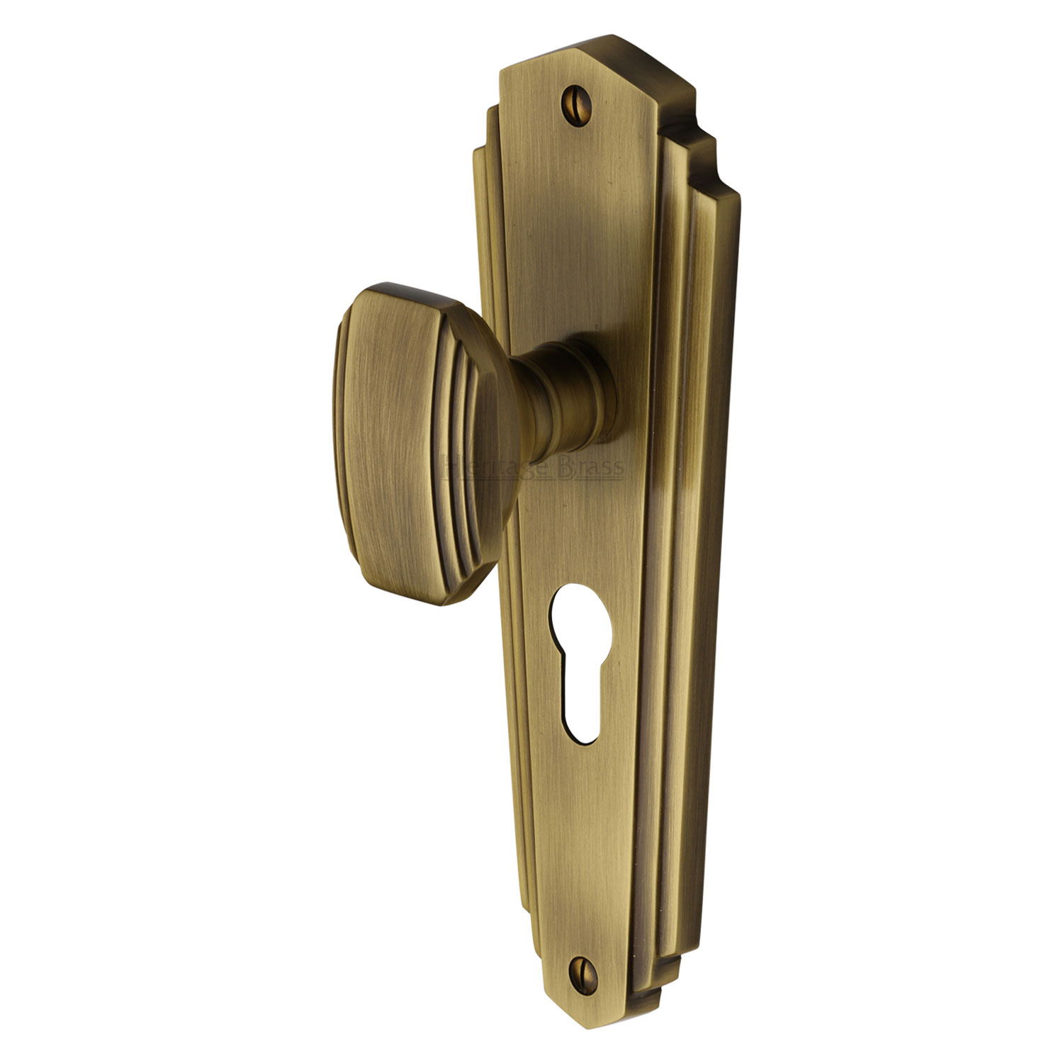 Heritage Brass Mortice Knob on Euro Profile Plate Charlston Design