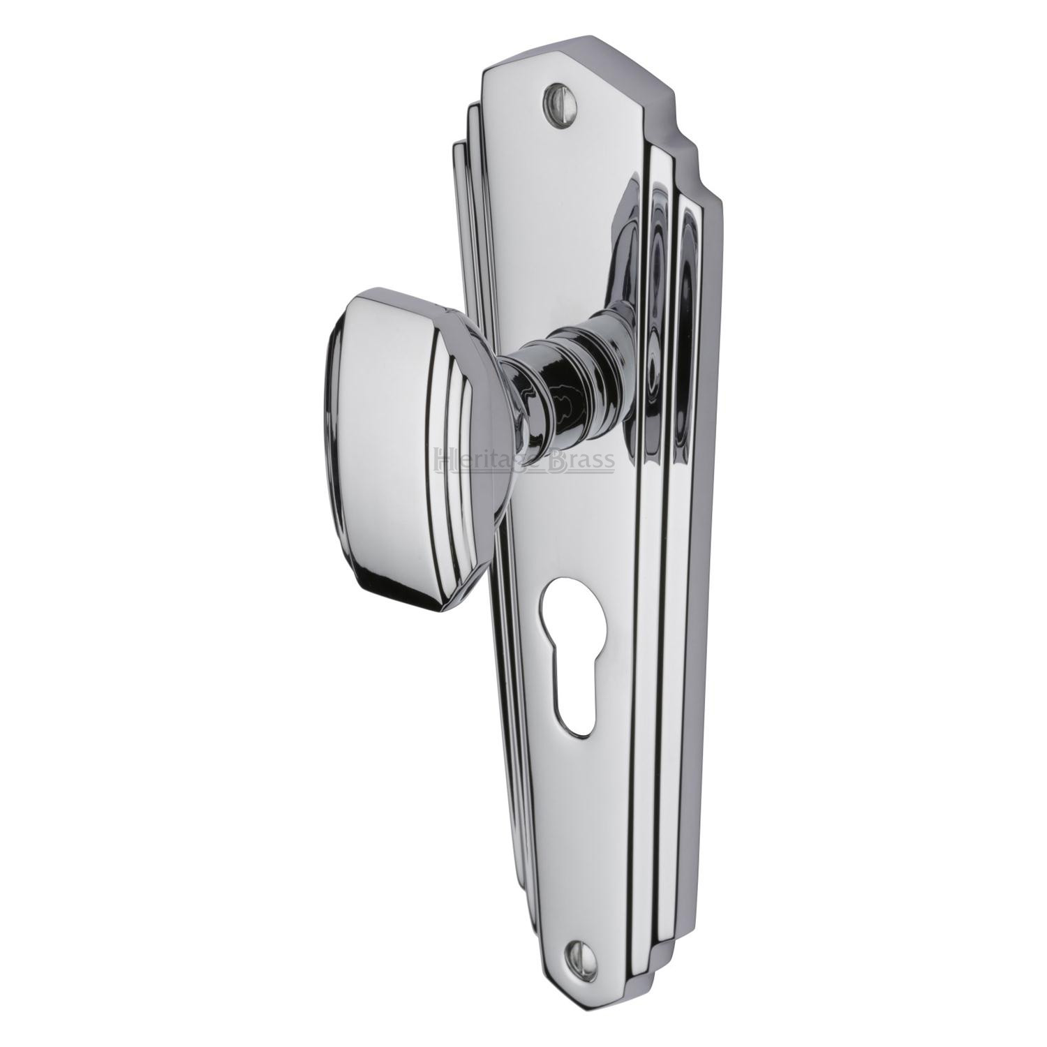 Heritage Brass Mortice Knob on Euro Profile Plate Charlston Design