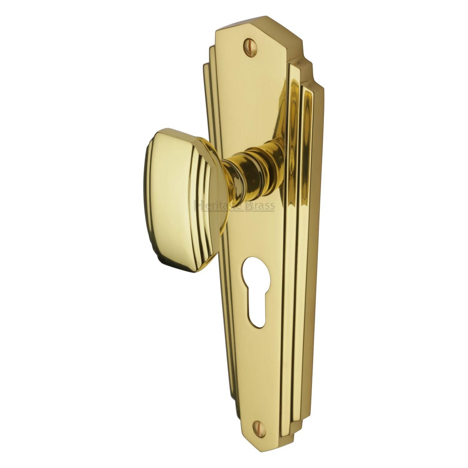Heritage Brass Mortice Knob on Euro Profile Plate Charlston Design