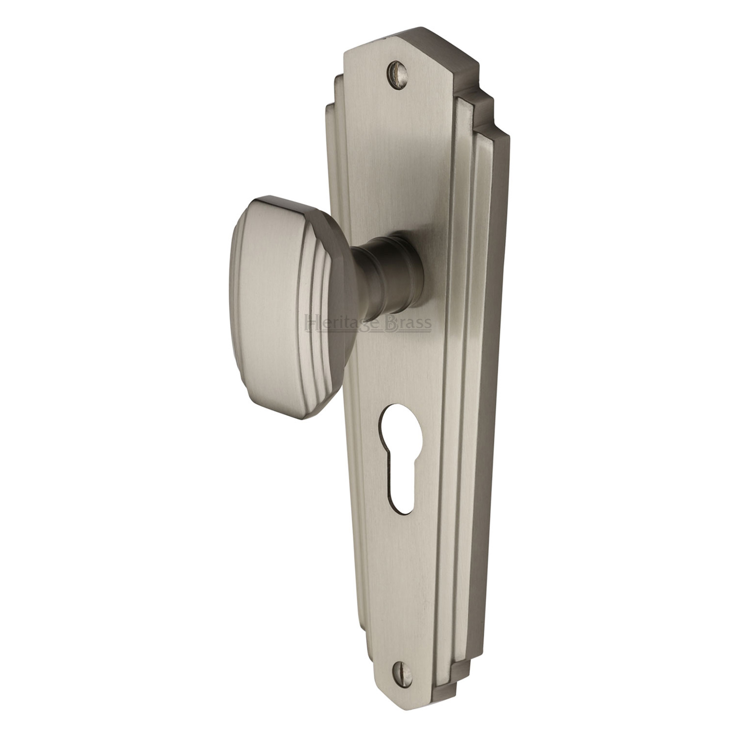 Heritage Brass Mortice Knob on Euro Profile Plate Charlston Design
