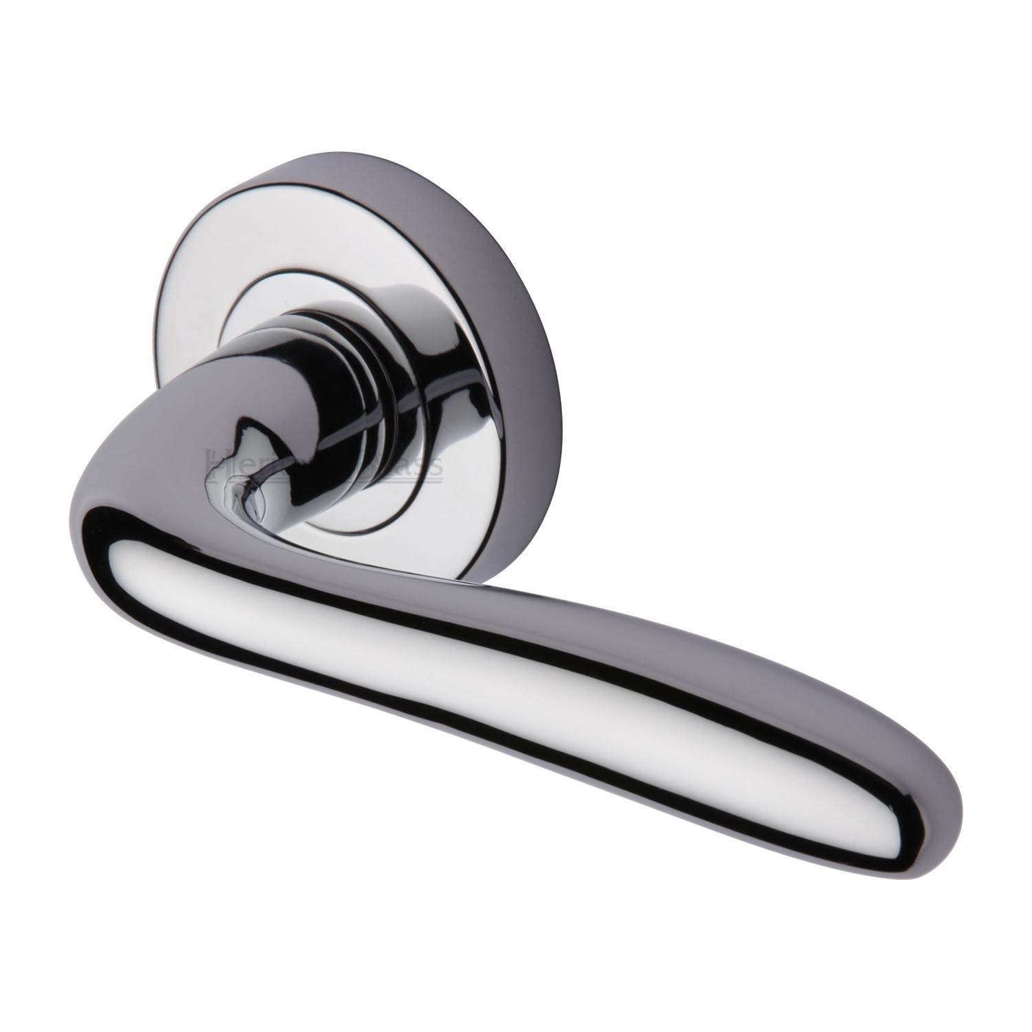Heritage Brass Door Handle Lever Latch on Round Rose Columbus Design