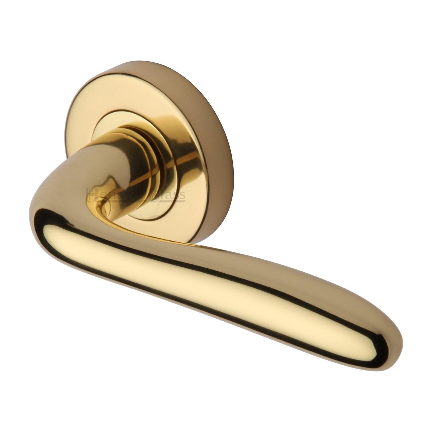 Heritage Brass Door Handle Lever Latch on Round Rose Columbus Design