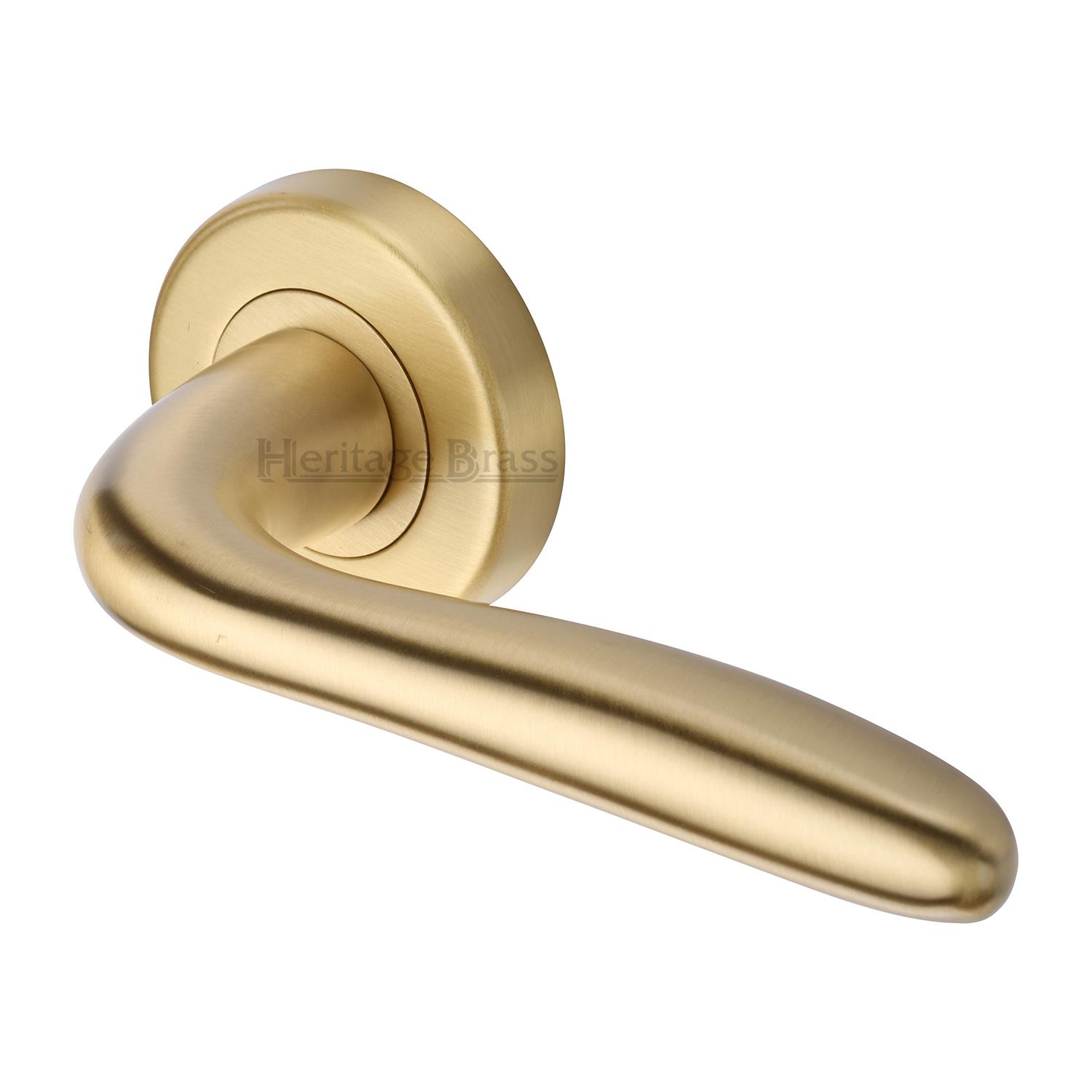 Heritage Brass Door Handle Lever Latch on Round Rose Columbus Design