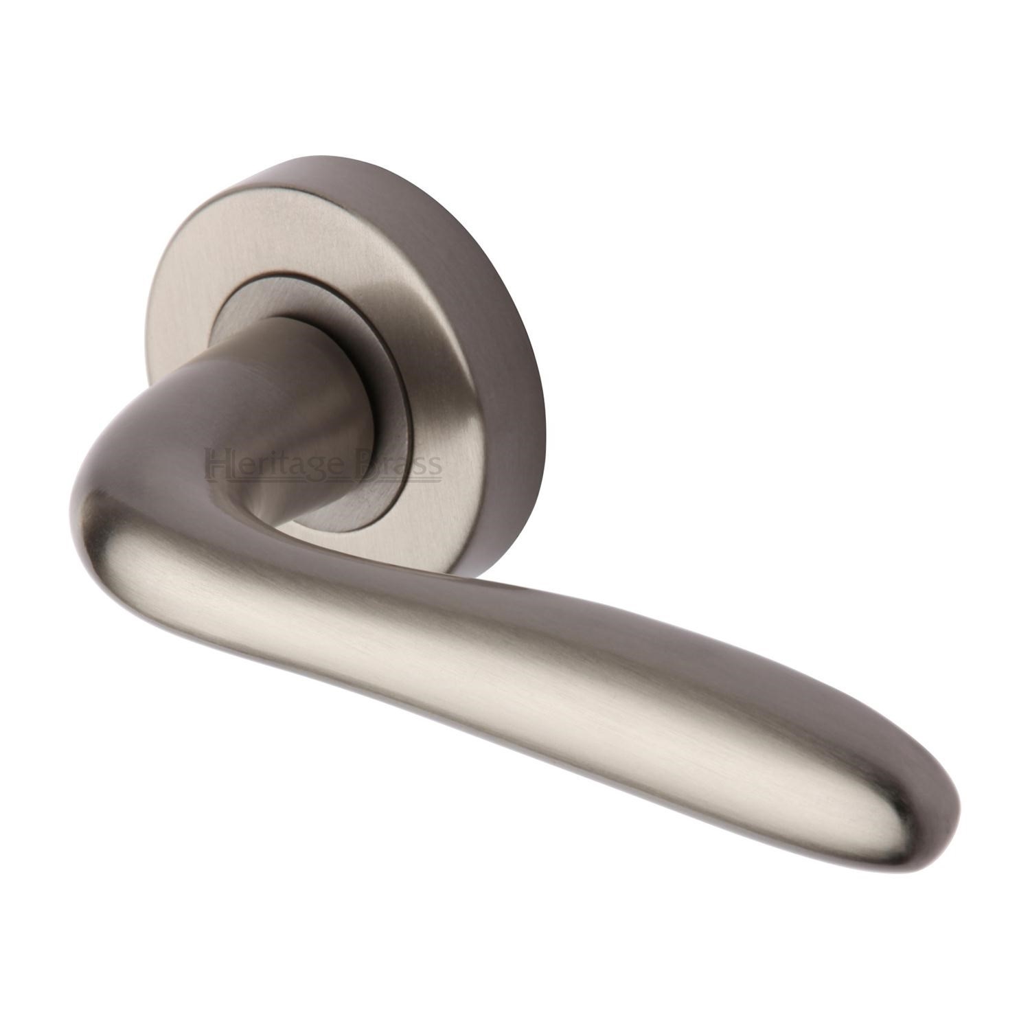 Heritage Brass Door Handle Lever Latch on Round Rose Columbus Design