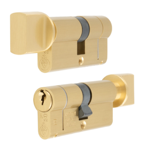 P-Euro Profile Cylinder - 6 Pin - 35mm (Key) / 35mm (Turn) - Open - Key to Differ - Antique Brass