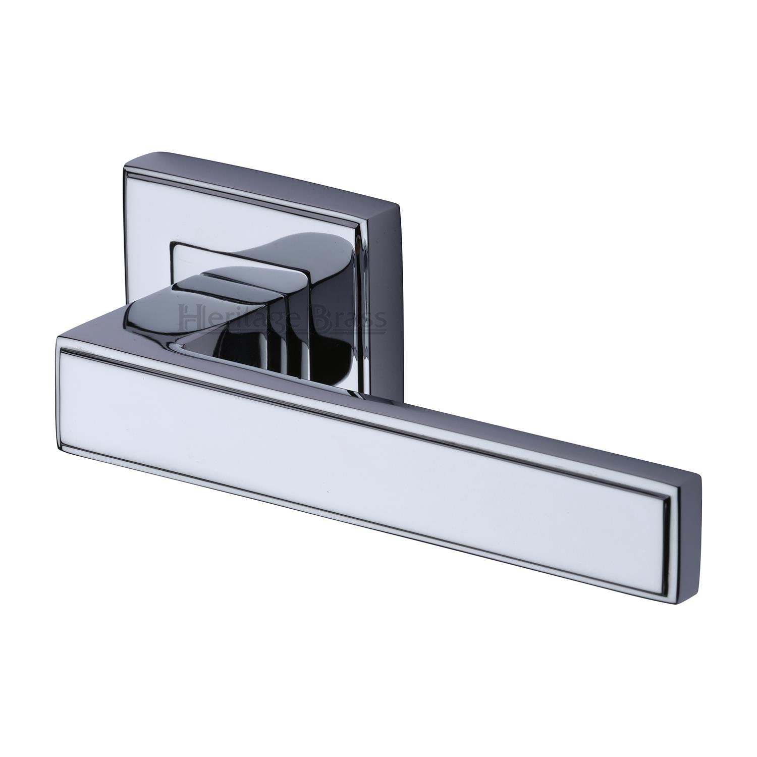 Heritage Brass Door Handle Lever Latch on Square Rose Linear SQ Design