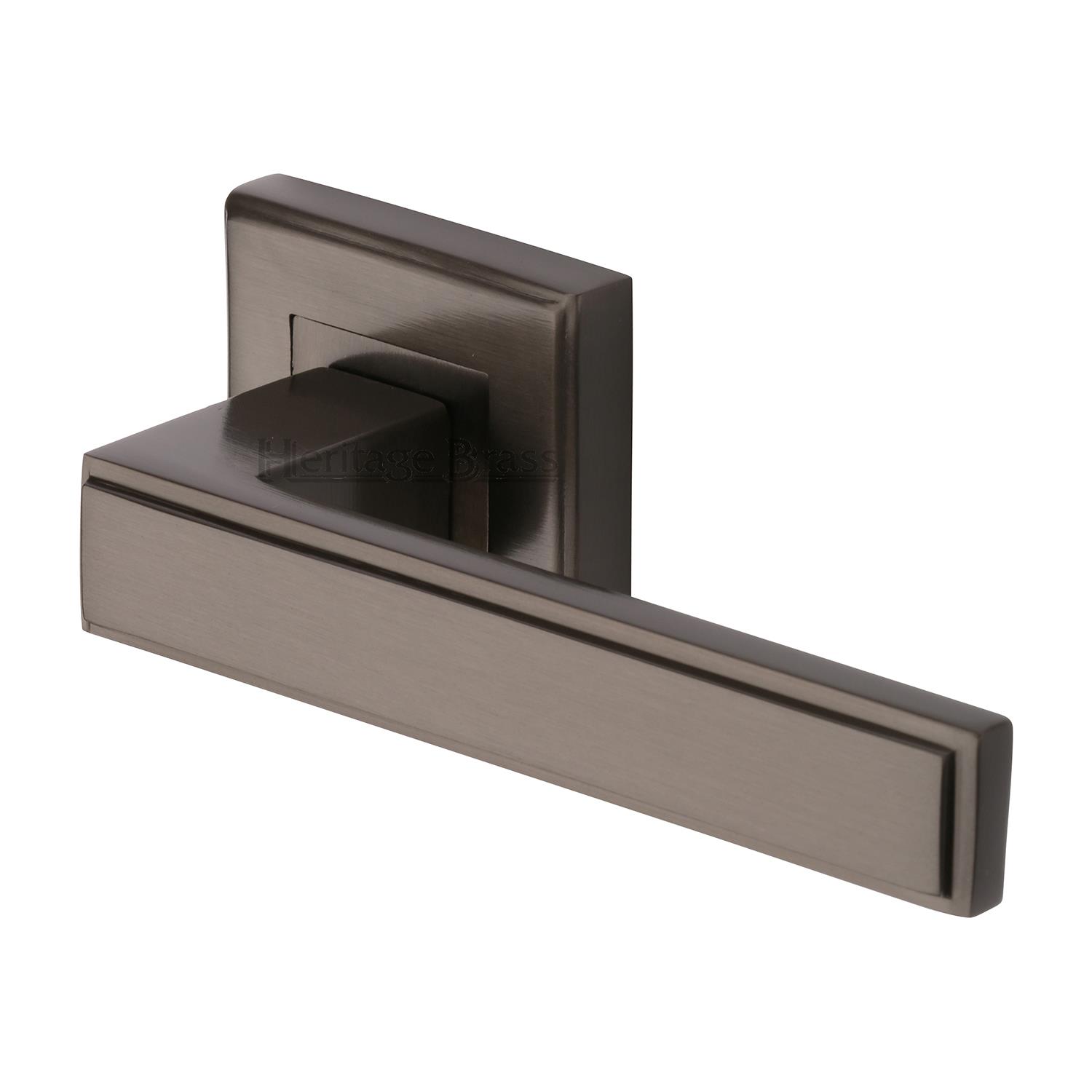 Heritage Brass Door Handle Lever Latch on Square Rose Linear SQ Design