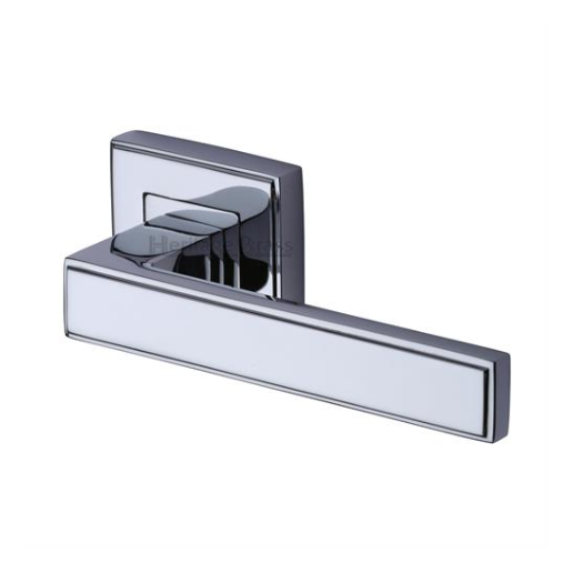 Square Door Handle on Square Rose - 54mm x54mm Rose - Polished Chrome