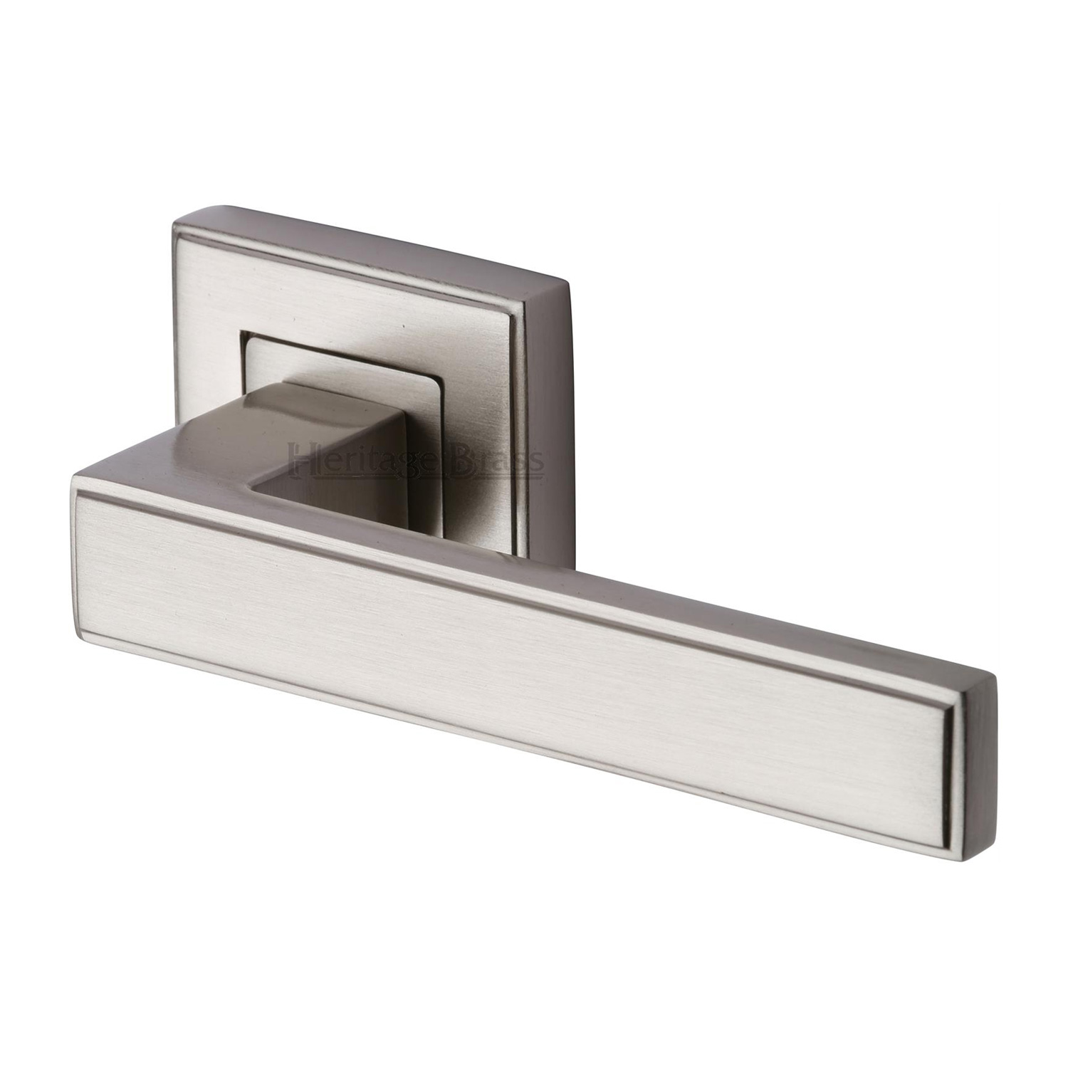 Heritage Brass Door Handle Lever Latch on Square Rose Linear SQ Design