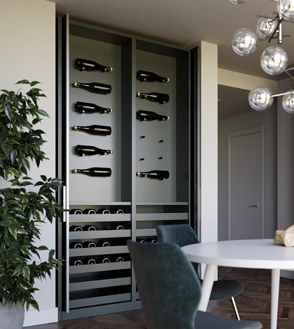 P-Salice Exedra Gravity - Pocket Hinge & Slide System Door height Range 1600-3000 Left Hand ( Actaul Door Size  H xxxx mm x W xxx mm) - Nickel Push-To