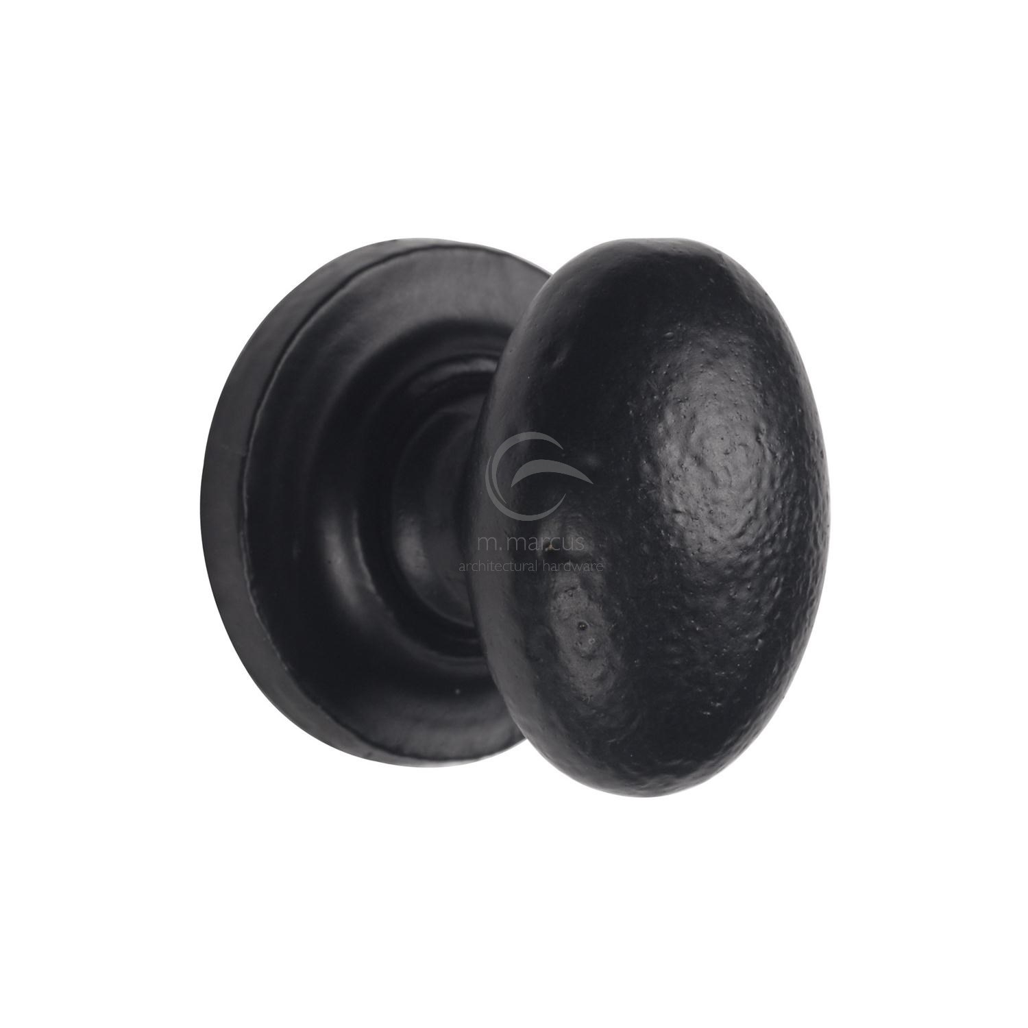 Black Iron Rustic Cabinet Knob on Round Plate Oval Design 32mm