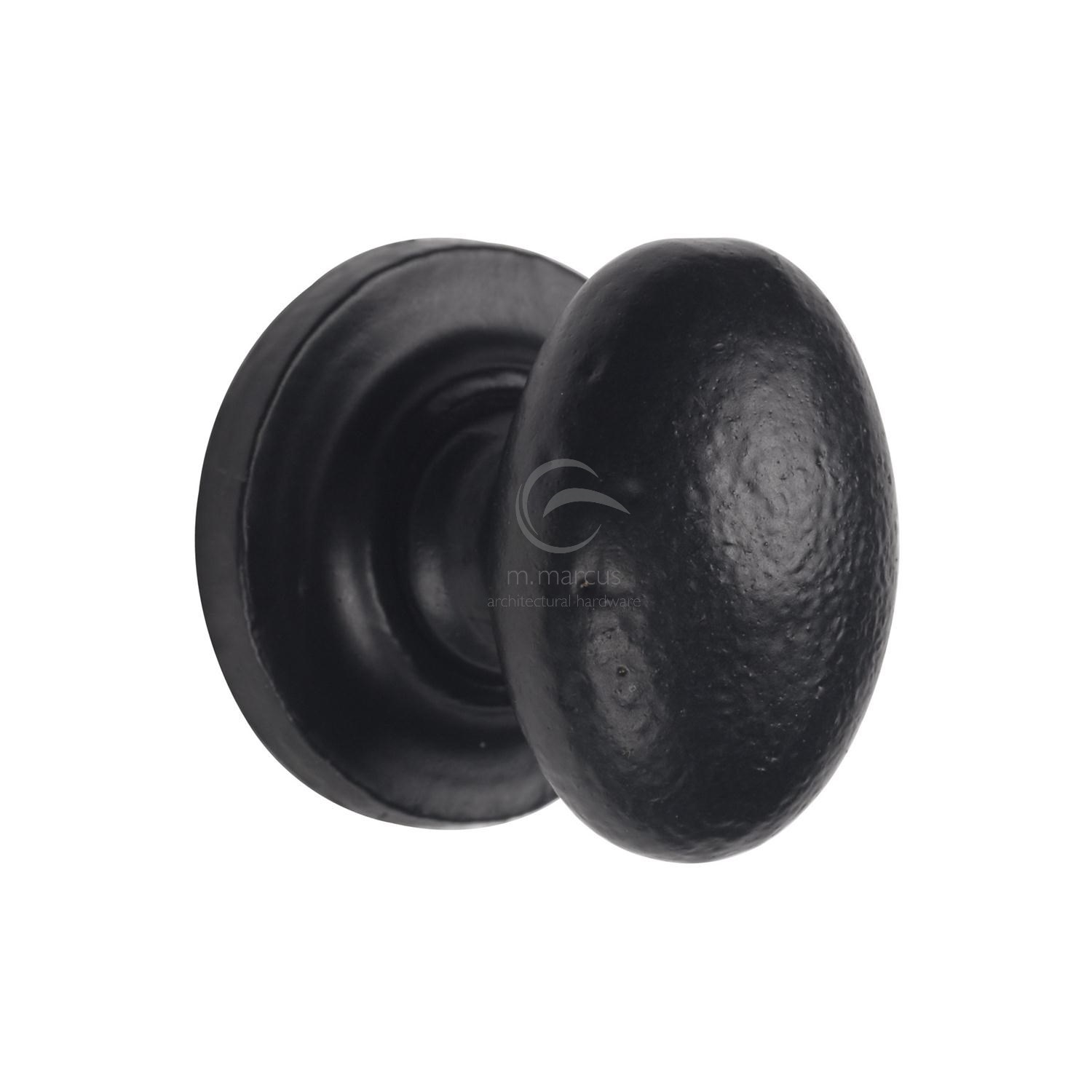 Black Iron Rustic Cabinet Knob on Round Plate Oval Design 38mm