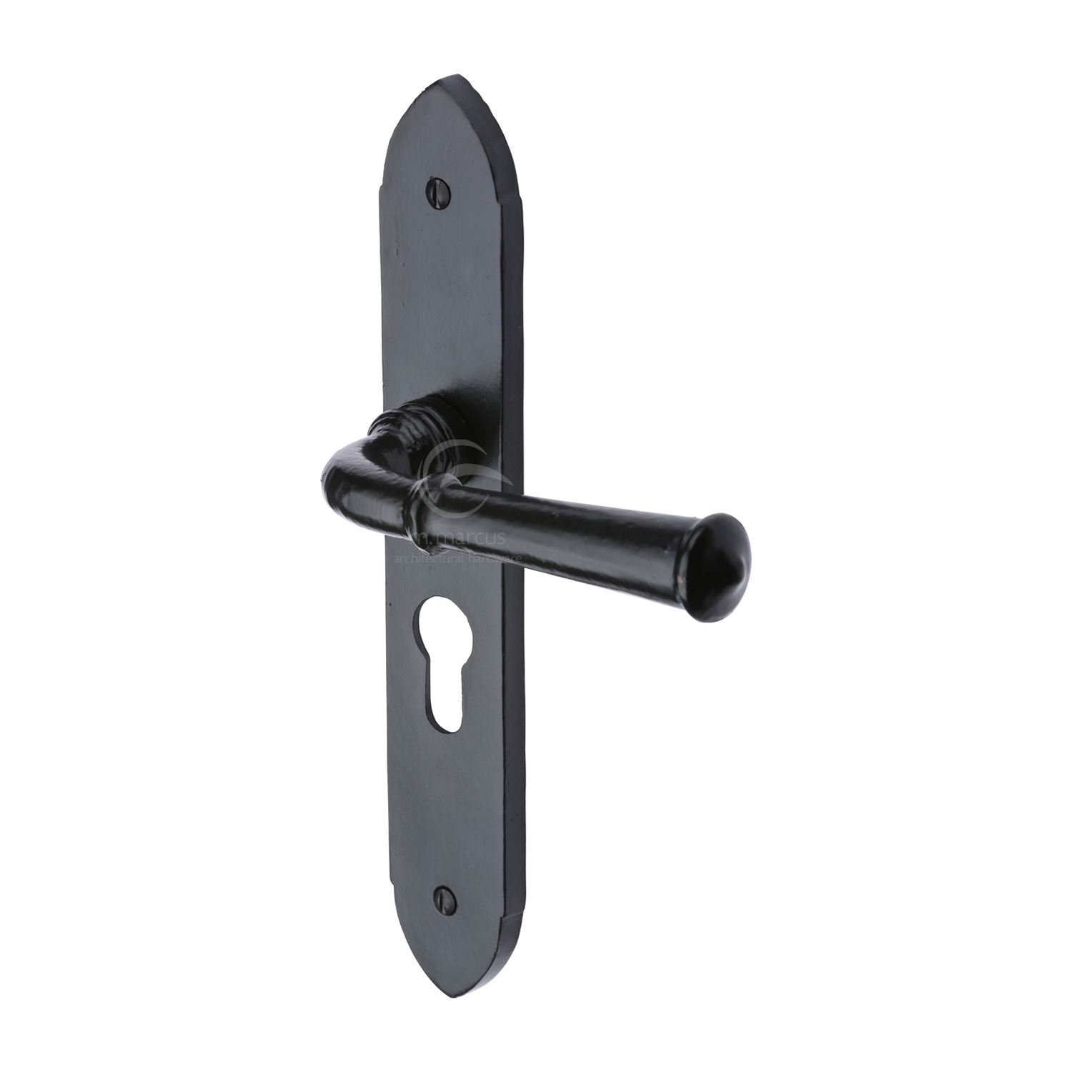 Black Iron Rustic Door Handle Euro Profile Plate Hadley Design